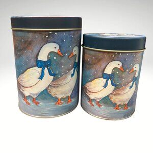 Vintage 80s Home Decor 2 TIns w/ Country Geese Bows - Perfect for Holiday Gift!